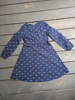 Hope & Henry Girls Organic Cotton Navy Long-Sleeve Bicycle Print Dress Size 12